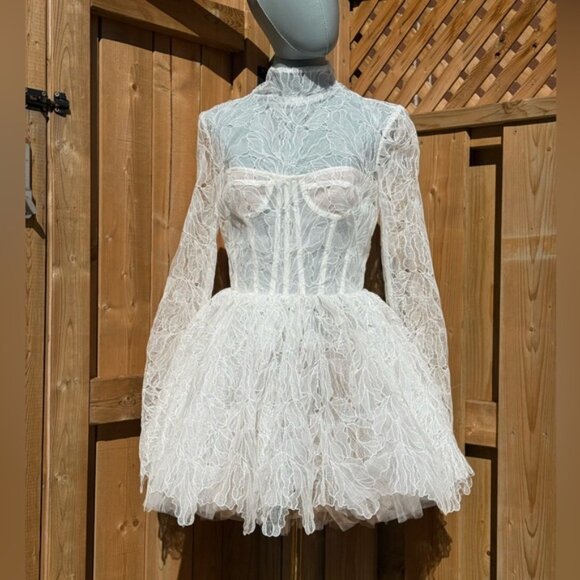 🆕 BRONX & BANCO 🧿 NWOT Maraya Arabella White Lace Mini Dress, Sz S US 4 - Picture 2 of 15